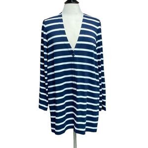 J.Jill Navy Stripe Long Sleeve Cardigan Size Medium NWOT